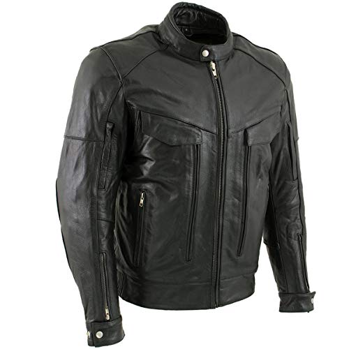 Milwaukee Leather LKM1700 Men's Premium Black Buffalo Leather Cruiser Motorcycle Jacket with CE Armort Protection