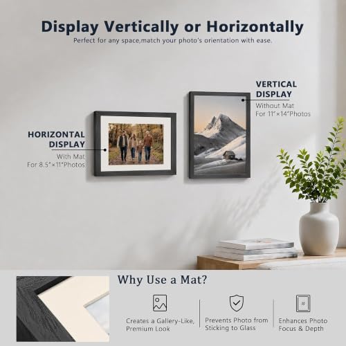 Image of VCK 11x14 Picture Frame 5 Pack, Black Exclusive Wood, Real Glass, for Print