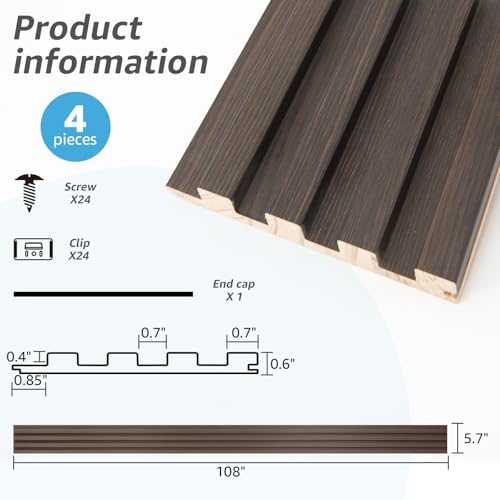Image of Art3d 108 x 5.7 Inch Slat Wood Wall Paneling for Interior Decor, Smoked Oak