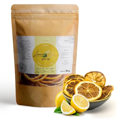 Cocktail Crowd Dried Lemon Slices - Dehydrated Lemon Slices - Sun Dried Lemon Wheel - Lemon Slices - Dry Lemons for Garnish, Cocktails, Baking, Drinks (35 Grams)