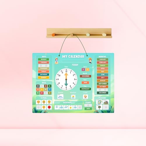 Image of My Daily Calendar & Clock for Kids (Ages 3-7) | Reusable Learning Board with Stickers | Teach Time, Days, Months, Weather & Routines
