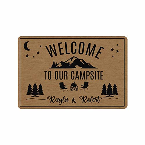 Personalized Welcome to Our Campsite Customized Door Mat with Name, Custom Camping Signs for Campers, 30X18 in