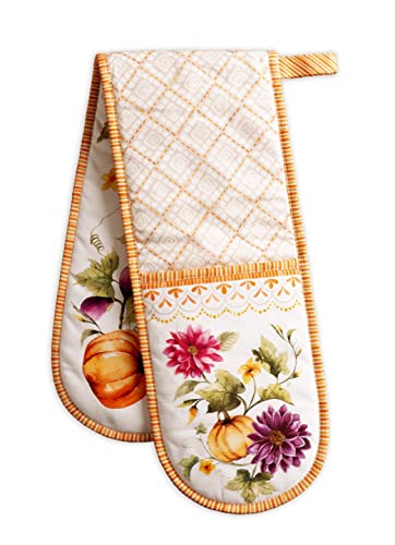 Maison d' Hermine Double Oven Mitt (18 cm x 89 cm) 100% Cotton Heat Resistant BBQ Cooking Gloves with Loop for Christmas Decorations Cooking Barbeque Handling Hot Pan (Pumpkin Garden