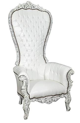 Biscottini Poltrona Trono Barocco Bianco - Poltrona Reale in Legno Massello Fatta a Mano - Poltrona da Sposa - Poltrona Gigante Schienale Alto - Sedia Trono - Poltrona Tronetto Salotto 185x90x95 cm