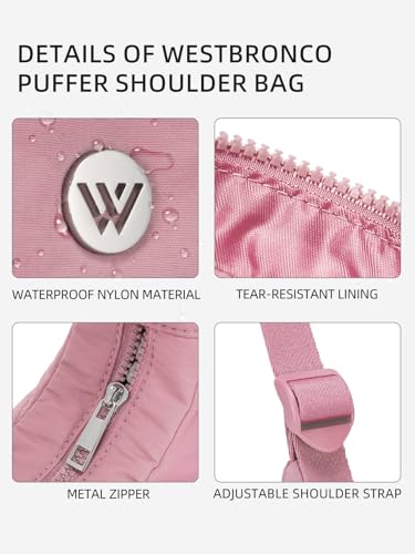 Image of WESTBRONCO Small Puffer Crescent Shoulder Bag for Women, Nylon Quilted Shoulder Purses, Puffy Handbags with Adjustable Strap