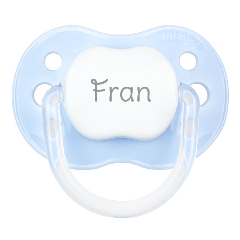 Mi Pipo   Chupete Personalizado Classic | Chupete Bebe, 3 Tipos de Tetina para Elegir, +0 Meses | Personalizado con Nombre, Suave, Cómodo | Seguro, Libre BPA, Fácil de Limpiar | Color Celeste
