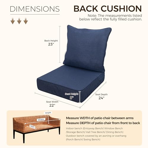 Image of Art Leon Patio Chair Cushions 22 x 24 Outdoor Seat Cushions 28D High Density Foam Patio Chair Cushion with Non-Slip Backing Waterproof Outdoor Seat Cushion for Patio Furniture Porch Swing Navy Blue
