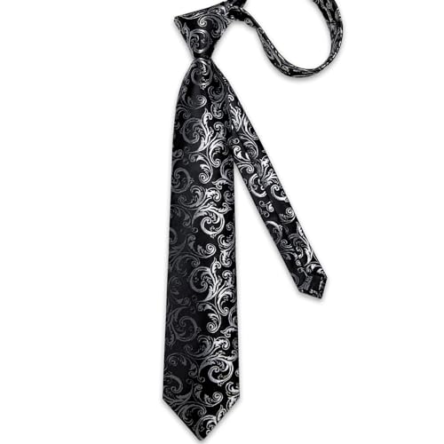 Image of DiBanGu Silk Floral Ties for Men Woven Paisley Necktie and Tie Clip Handkerchief Cufflinks Set for Party Wedding