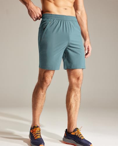 Image of MIER Men's Quick Dry Running Shorts with Zipper Pocket Elastic Waist Athletic Workout Exercise Shorts