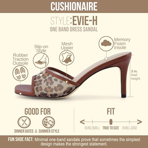 Image of CUSHIONAIRE Evie Kitten Heel Sandals for Women, Slip On One Band Dress Sandals with Memory Foam, Wide Widths and 3 Inch Heel