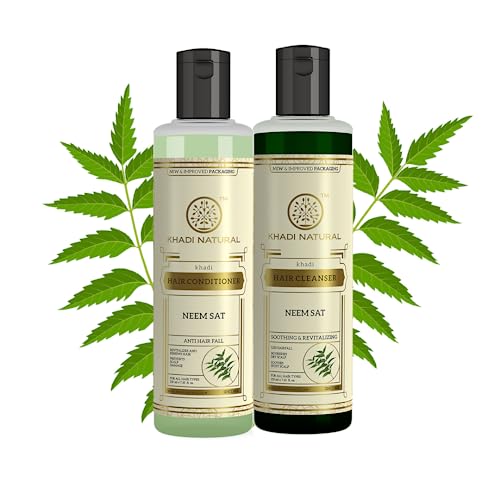 Khadi Natural Neem Sat Hair Cleanser & Conditioner Combo | Herbal Shampoo & Conditioner for Scalp Care | Helps Control Scalp Itchiness, Maintain pH Balance & Improve Hair Shine| Suitable for Men & Women | All Hair Types | 210ml Each