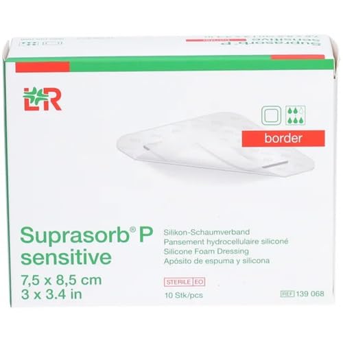 Sensitive border silikonowy opatrunek piankowy, 7,5 x 8,5 cm z super chłonnym rdzeniem ssącym, sterylny, pojedynczo uszczelniony, 10 sztuk
