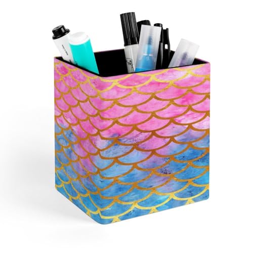 Quteprint Portalápices cuadrado, soporte para bolígrafos de acuarela de sirena, para escritorio, organizador de bolígrafos de oficina, accesorios de escritorio, soporte de brochas de maquillaje para