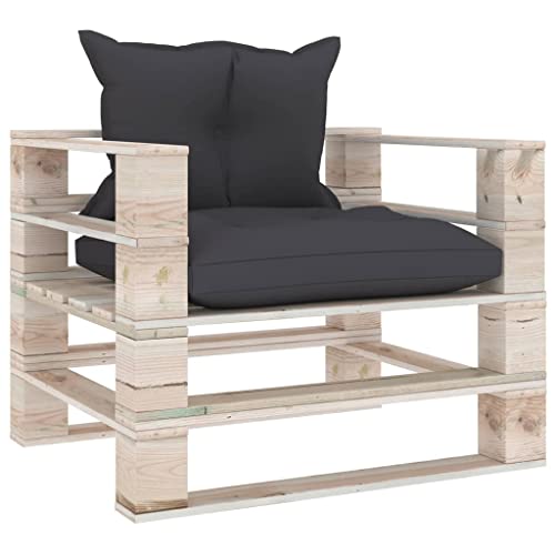 CKioict Sofá de jardín Conjunto de Muebles Salón de jardín Sofá de palets de jardín con Cojines Antracita Madera de pinoAdecuado para Jardines, césped, terrazas