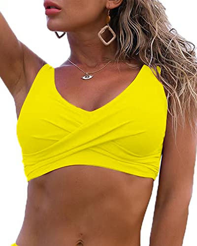 Image of Fanuerg Women's Twist Front Bikini Top V Neck Push Up Padded Swimsuit Top Bathing Suits