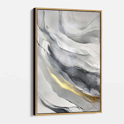 tabloshop Whispering Currents Elegant Marble Canvas Art, Grey and Gold
