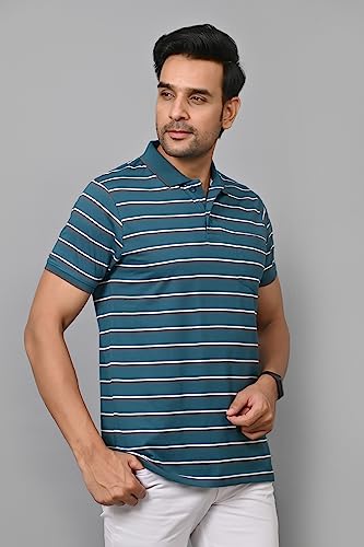 Arbour Men Polo Neck Striped Pocket Half Sleeves T-Shirt