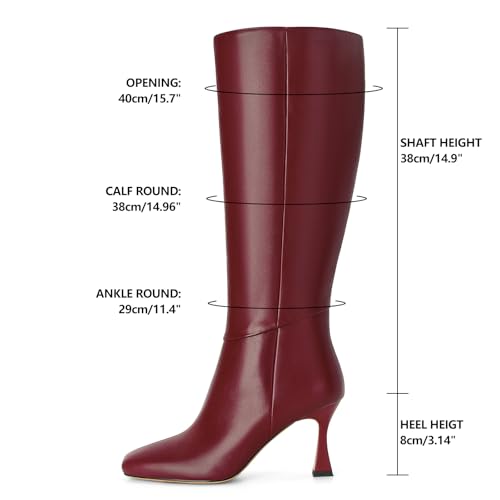 Image of Dsevht Black Leather Knee High Boots for Women Stiletto Kitten Heeled Sexy Boots Square Toe and Side Zipper Design Fashion Dress Boots