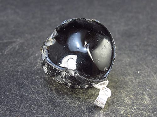 Tibetan Tektite Silver Pendant From Tibet - 1.1" - 7.7