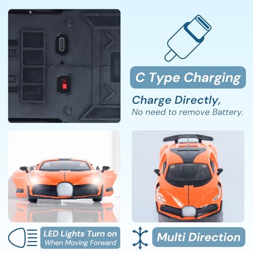 Image of Popsugar Door Opening Remote Control Car|Rechargeable 1200mAh Lithium Battery|C-Type Charging|75-Min Runtime|2.4G Long Range Remote (100+ ft)|HighSpeed RC Car|Gift for Kids|Made in India (Orange)
