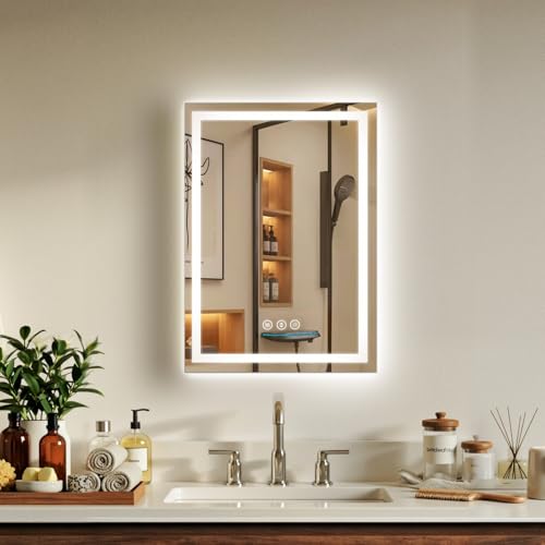 Image of 20x28 LED Bathroom Mirror with Anti-Fog, Backlit & Front Lit, Memory | Stepless Dimmable 3 Color CRI 95+ Shatterproof Tempered Glass ETL Listed for Safety Lighted Bathroom Vanity Mirror for Wall