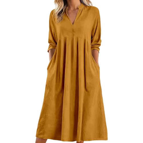 Robe longue femme grande taille en coton et lin d'été fluide chic