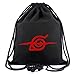 LACKINGONE Naruto Konoha Rucksack mit Kordelzug, Rot, für Sport, Gymnastik, Cinch-Tasche aus Segeltuch, für Reisen und Aufbewahrung, Schwarz