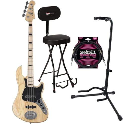 Lakland Skyline Darryl Jones DJ-4 Bass Guitar, Natural, Maple Fingerboard, Gator GFW-GTR-SEAT, Stand, ErnieBall 1/4 Cable Bundle