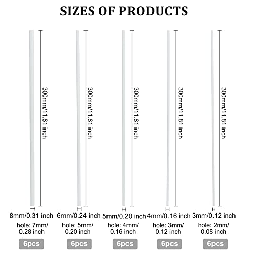 OLYCRAFT 30 Stück ABS Kunststoff Hohlrundrohre 300mm Länge Kunststoff Rundstäbe 3mm 4mm 5mm 6mm 8mm Runde Hohlstäbe Für DIY Handgefertigtes Sandtischmaterial Modellbau