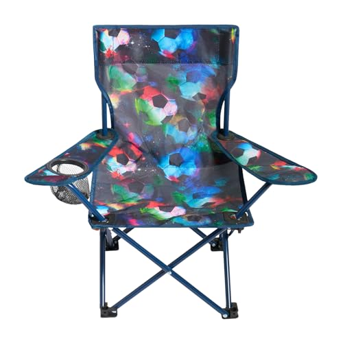 Image of OHS Kids Camping Chair Neon Football, Childrens Camping Chair with Cup Holder Lightweight Comfy Steel Frame Kids Folding Chairs Perfect for Camping Trips Beach Garden
