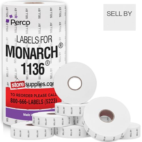 Perco Sell BY Labels - 14,000 Price Marking Labels for Monarch 1136 Price Gun with Ink Roll Included - 8 Rolls Value Pack, 1 Sleeve - Made in USA