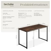 tectake® Schreibtisch, Gaming Tisch, Computertisch Industrial Design, Möbel für Arbeitszimmer, Home Office, Bürotisch, Laptoptisch, Druckertisch, PC Tisch - Industrial Dunkelbraun, 120 cm – Ansicht 2