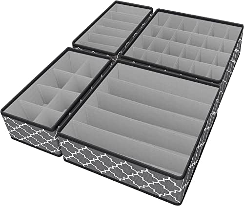 Bingobang Drawer Organiser Divider, 4 PCS Foldable Bedroom Wardrobe Storage Organiser for Clothes, Bras, Socks, Underwear, Ties, Scarves, Cosmetics