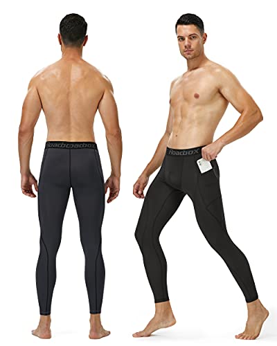 Roadbox 2 Pack Mens Compression Pants Base Layer Cycling Workout Sports Tights Leggings With Pocket #TOP1