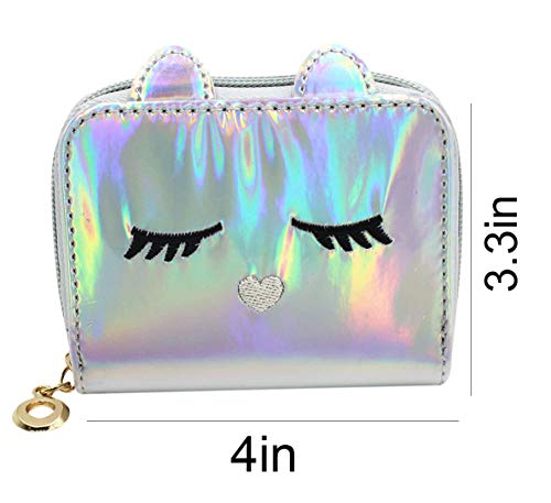 Orityle Eilova Holographic Cat Face Short Wallet Small Coin Purse For Women Girls #TOP1