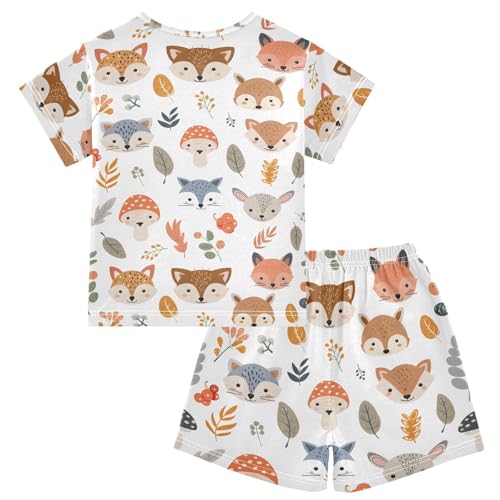 ALAZA Mushroom Fox Leaves Pajamas Short Sleeve 2 Piece Sleepwear Top and Bottom Pajama Set Unisex2