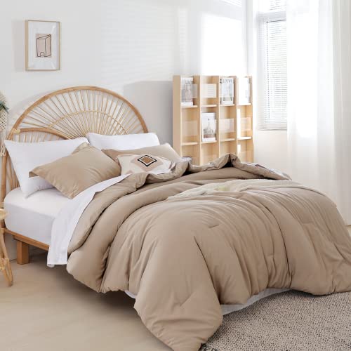 Image of weigelia King Comforter Set with Sheets - Taupe 7 Pieces Bed in a Bag King