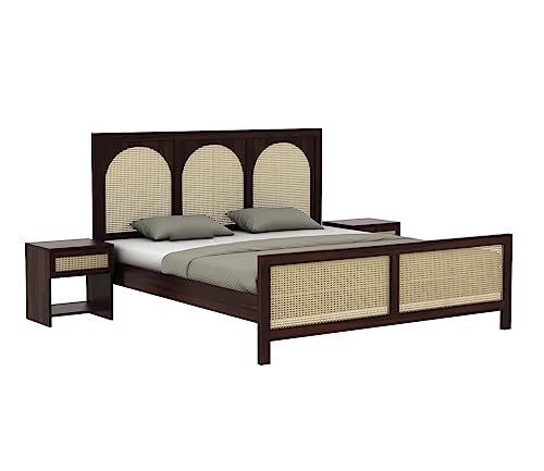 Image of Wooden Queen Size Bed Without Storage - Solid Wood Queen Cot - Cot Akka Bed - Stylish Bedroom Furniture (Queen, Osmina, Walnut Finish)