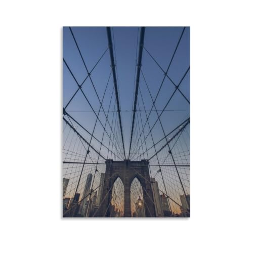 Brooklyn Bridge Cityscape Poster�C���e���A�f�U�C���̃|�X�^�[�A�Ƃ̑����̔��w�A�����̐V�����Ƃ̑��蕨24x36inch(60x90cm) Unframe-style