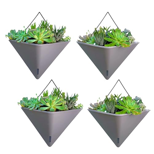 LaLaGreen Lot de 4 pots de fleurs muraux pour plantes d'intérieur - 30,5 cm - Grand vase géométrique à suspendre avec crochet en métal - Moderne et élégant - Décoration murale pour plantes grasses