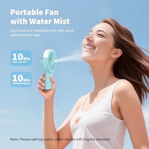 Otlonpe Misting Fan Portable Fan with Mist,Small Handheld Fan 4000mAh Rechargeable Fan,Water Spray Hand Held Fan Battery Operated,Mister Hand Fan Cooling Personal Fan,Travel Indoor Outdoor Women Kids