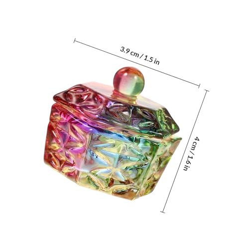 2 piezas cuencos de vidrio para remover uñas con tapa, cristal hexagonal miniatura 2