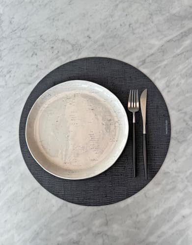 15 Inch Round Silicone Placemat, Linen Print in Black, 1 Count