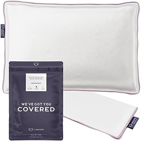 Lincove 100% Cotton Sateen Pillow Protector Cover - Zipper Pillow Cover - 500 Thread Count Luxury Cotton - Zippered Dust Pillow Protector, Bed Pillow Case, Queen, 20”x30”