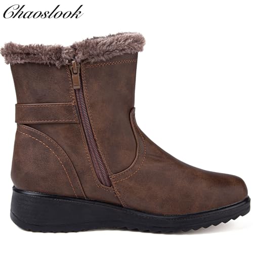 Womens Snow Boots with Zipper Waterproof Leather Fur Lined Winter Warm Boots for Women Comfortable Platform Fashion Ankle Booties4