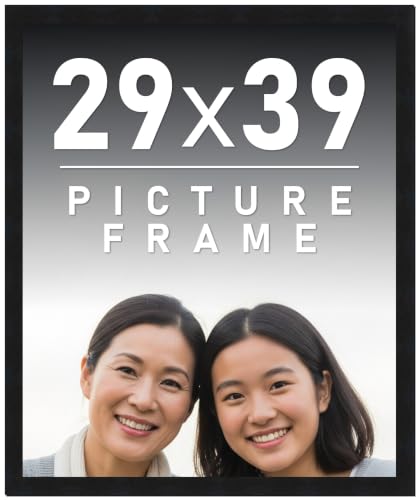 29x39 Frame Black Picture Frame - Complete Modern Photo Frame Includes UV Acrylic Shatter Guard Front, Acid Free Foam Backing Board, Hanging Hardware Wood Wall Frames for Family Photos - no Mat