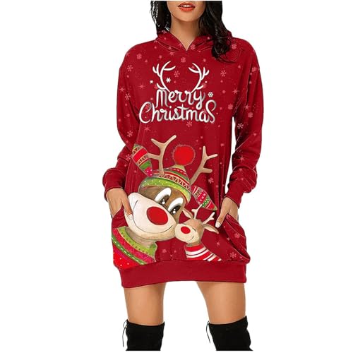 Gubsssl Weihnachtskleid Damen Kleider Weihnachten Vintage Weihnachtskleider Christmas Muster Kleid mit Taschen Weihnachtskleidung Weihnachtsoutfit...