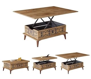 BERA DESIGN Extendable 6-8 Seater, Lift Top Coffee Table, Extendable & Foldable Coffee Converts to Dining Table - Space Saving - 90x60x45cm with 3 Variable Height Level