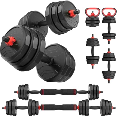 Adjustable Dumbbells, 20/30/40/55/60/70/80/90lbs Free Weight Set with Connector, 2 or 3 in 1 Dumbbells Used as Barbell, Kettlebells, Fitness Exercises