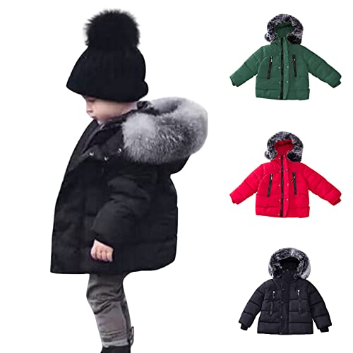 Toddler Boys Girls Coat Thicken Collar Hoodie Down Jacket Warm Winter Puffer Cute Fashion Jackets (Black, 6-12 Months)